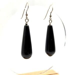 Black‎ Teardrop Onyx on 925 Sterling Silver Hooks Dangle Drop Earrings